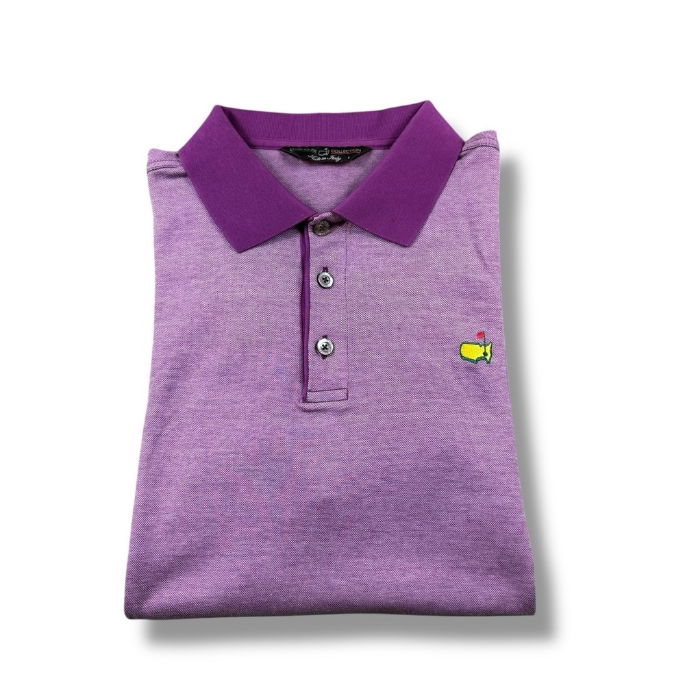 Masters Tournament Clubhouse Collection Purple Cotton Golf Polo Shirt Mens L EUC
